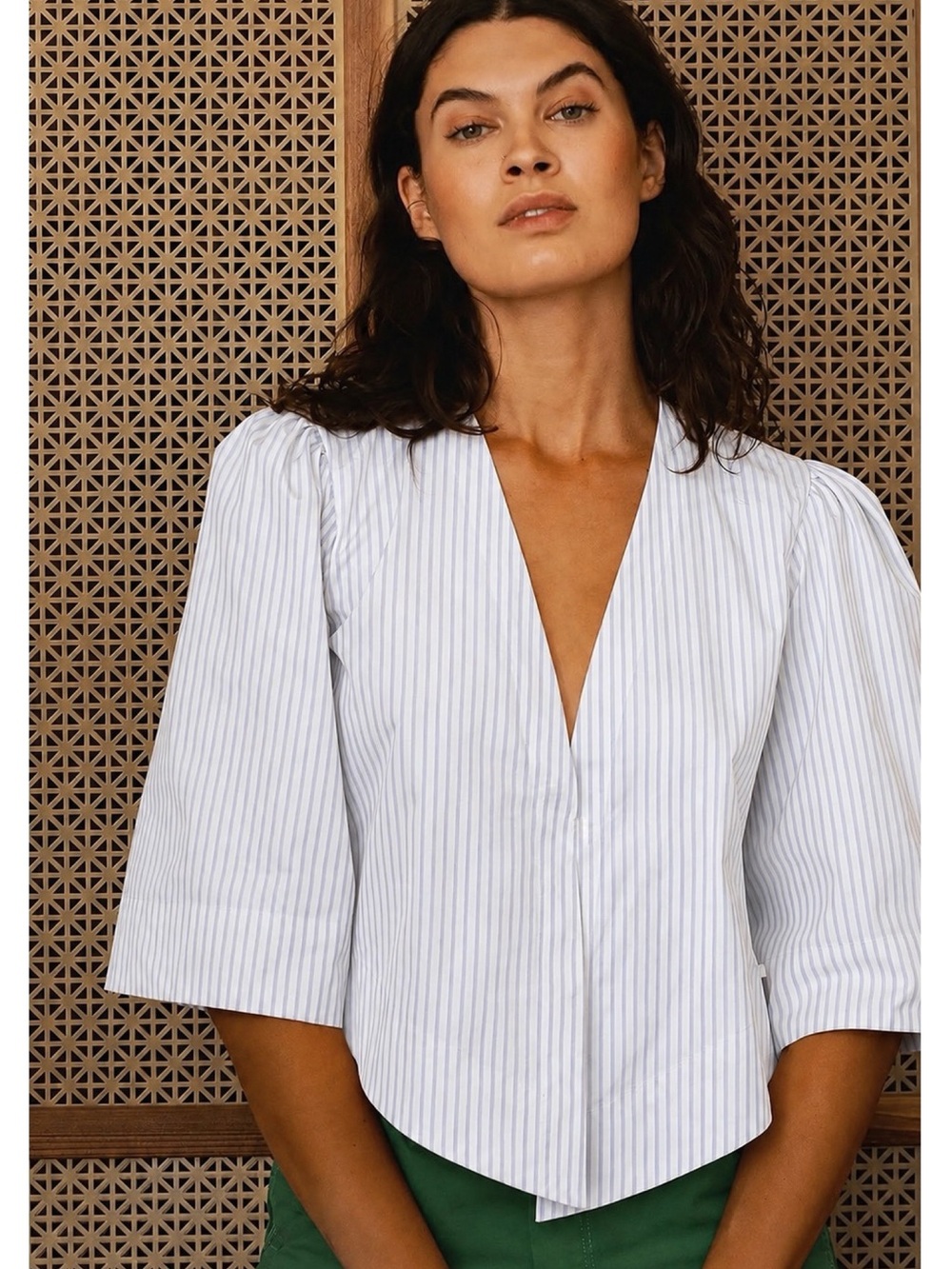 NWT Wear Cissa The Lady Egyptian Cotton Top White Blue Stripe M/L